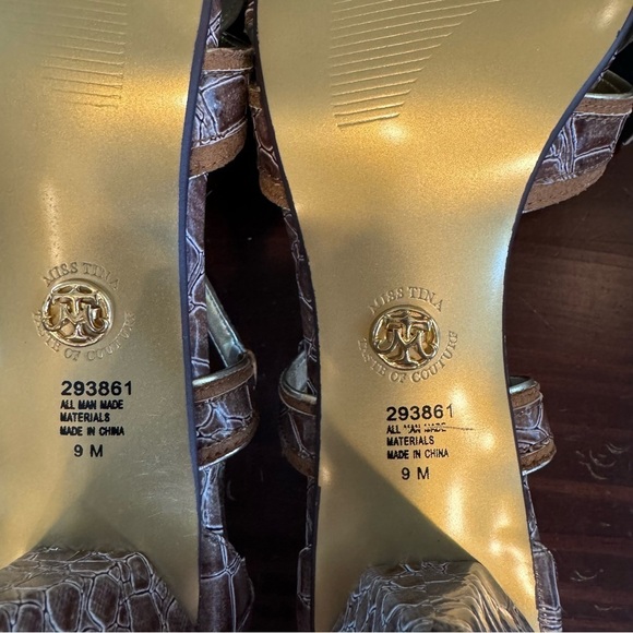 Miss Tina “knowles” reptile print strappy heels sandals New in Box tan brown 9 - Picture 11 of 15